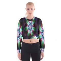 Colorful Fractal Flower Star Green Purple Cropped Sweatshirt by Mariart
