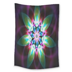 Colorful Fractal Flower Star Green Purple Large Tapestry