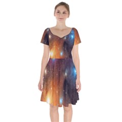 Galaxy Space Star Light Short Sleeve Bardot Dress