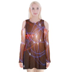 Highest Resolution Version Space Net Velvet Long Sleeve Shoulder Cutout Dress by Mariart
