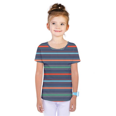 Horizontal Line Blue Green Kids  One Piece Tee by Mariart