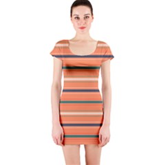 Horizontal Line Orange Short Sleeve Bodycon Dress by Mariart