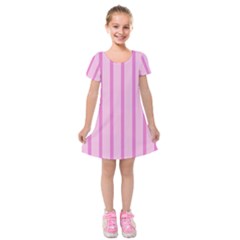 Line Pink Vertical Kids  Short Sleeve Velvet Dress by Mariart