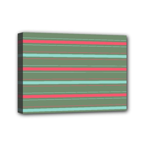 Horizontal Line Red Green Mini Canvas 7  X 5  by Mariart