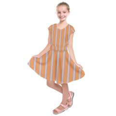 Rayures Bleu Orange Kids  Short Sleeve Dress by Mariart