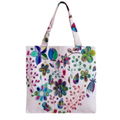 Prismatic Psychedelic Floral Heart Background Zipper Grocery Tote Bag