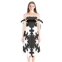 Snowflakes Black Shoulder Tie Bardot Midi Dress by Mariart