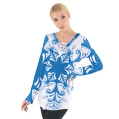 Snowflakes Blue Flower Tie Up Tee by Mariart