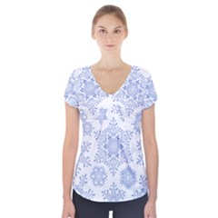 Snowflakes Blue White Cool Short Sleeve Front Detail Top by Mariart