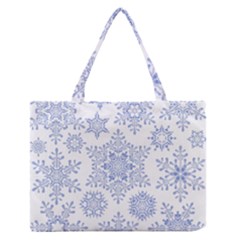 Snowflakes Blue White Cool Zipper Medium Tote Bag
