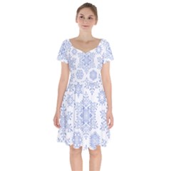 Snowflakes Blue White Cool Short Sleeve Bardot Dress by Mariart