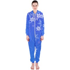 Winter Blue Snowflakes Rain Cool Hooded Jumpsuit (ladies)  by Mariart
