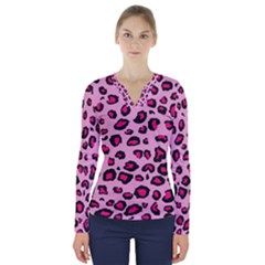 Pink Leopard V-neck Long Sleeve Top