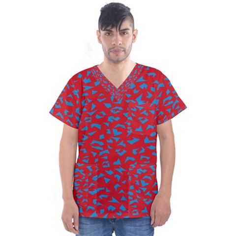 Blue Red Space Galaxy Men s V-neck Scrub Top by Mariart