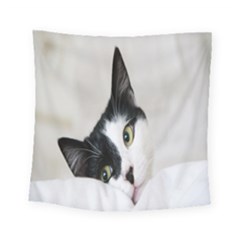 Cat Face Cute Black White Animals Square Tapestry (small)