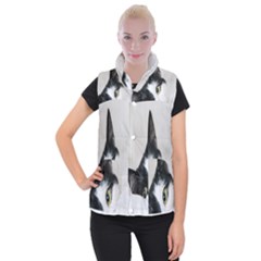 Cat Face Cute Black White Animals Women s Button Up Puffer Vest by Mariart