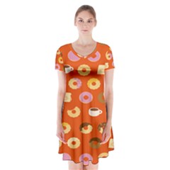 Coffee Donut Cakes Short Sleeve V-neck Flare Dress by Mariart