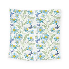 Flower Blue Butterfly Leaf Green Square Tapestry (small)