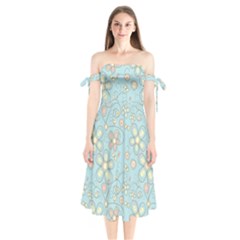 Flower Blue Butterfly Bird Yellow Floral Sexy Shoulder Tie Bardot Midi Dress by Mariart