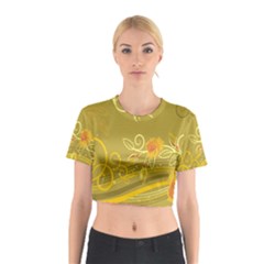Flower Floral Yellow Sunflower Star Leaf Line Gold Cotton Crop Top by Mariart