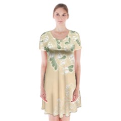 Flower Frame Green Sexy Short Sleeve V-neck Flare Dress by Mariart
