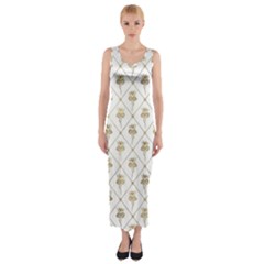 Flower Leaf Gold Fitted Maxi Dress by Mariart