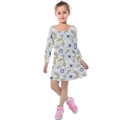 Flower Rose Sunflower Gray Star Kids  Long Sleeve Velvet Dress