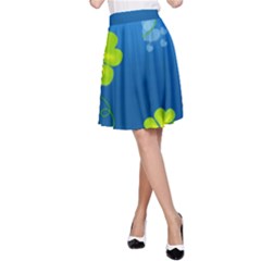Flower Shamrock Green Blue Sexy A-line Skirt