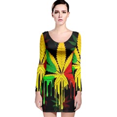 Marijuana Cannabis Rainbow Love Green Yellow Red Black Long Sleeve Velvet Bodycon Dress by Mariart