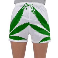 Marijuana Weed Drugs Neon Cannabis Green Leaf Sign Sleepwear Shorts by Mariart