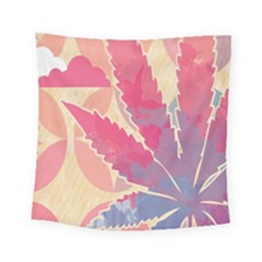 Marijuana Heart Cannabis Rainbow Pink Cloud Square Tapestry (small)