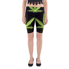Marijuana Weed Drugs Neon Green Black Light Yoga Cropped Leggings by Mariart