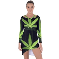 Marijuana Weed Drugs Neon Green Black Light Asymmetric Cut-out Shift Dress by Mariart