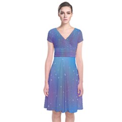 Rain Star Planet Galaxy Blue Sky Purple Blue Short Sleeve Front Wrap Dress by Mariart