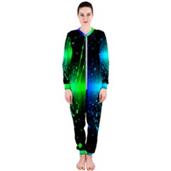 Space Galaxy Green Blue Black Spot Light Neon Rainbow Onepiece Jumpsuit (ladies) 