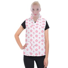 Star Pink Flower Polka Dots Women s Button Up Puffer Vest by Mariart