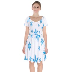 Star Flower Blue Short Sleeve Bardot Dress