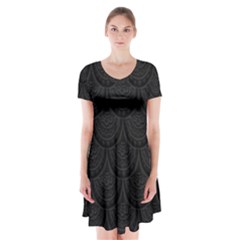Skin Abstract Wallpaper Dump Black Flower  Wave Chevron Short Sleeve V-neck Flare Dress by Mariart