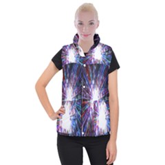 Seamless Animation Of Abstract Colorful Laser Light And Fireworks Rainbow Women s Button Up Puffer Vest