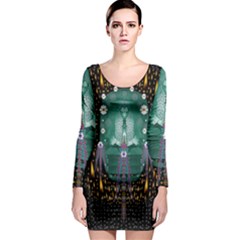 Temple Of Yoga In Light Peace And Human Namaste Style Long Sleeve Bodycon Dress by pepitasart