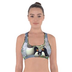 Funny Snowman With Penguin And Christmas Tree Cross Back Sports Bra by FantasyWorld7