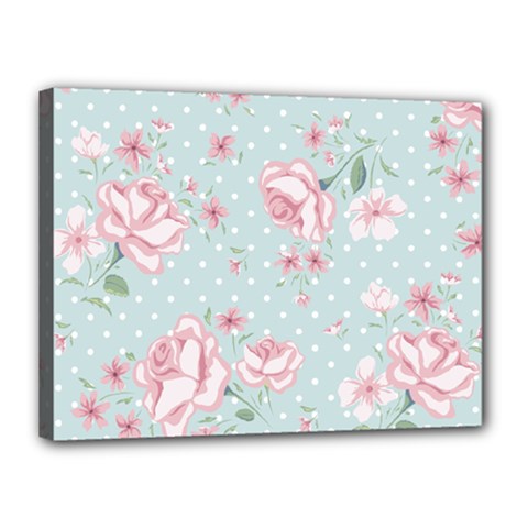 Shabby Chic,pink,roses,polka Dots Canvas 16  X 12  by NouveauDesign
