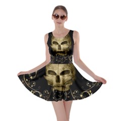 Golden Skull With Crow And Floral Elements Skater Dress by FantasyWorld7