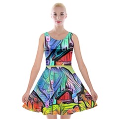 Magic Cube Abstract Art Velvet Skater Dress by NouveauDesign