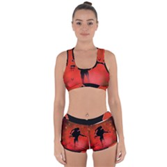 Dancing Couple On Red Background With Flowers And Hearts Racerback Boyleg Bikini Set by FantasyWorld7