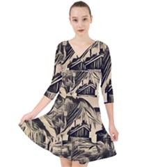 Ink Art Quarter Sleeve Front Wrap Dress	 by NouveauDesign