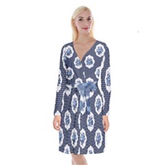 Shabby Chic Navy Blue Long Sleeve Velvet Front Wrap Dress by NouveauDesign