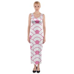 Art Deco Shell Pink White Fitted Maxi Dress by NouveauDesign