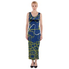 Map Art City Linbe Yellow Blue Fitted Maxi Dress by Alisyart