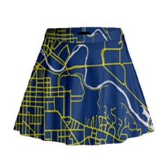 Map Art City Linbe Yellow Blue Mini Flare Skirt by Alisyart
